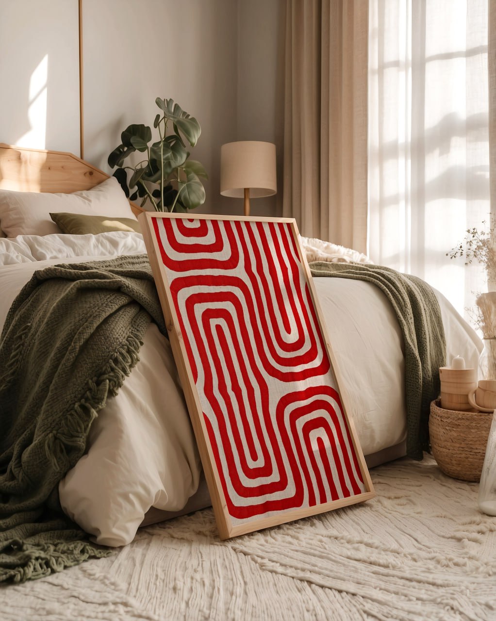 Red Geometric Abstract Art Print | Modern Minimalist Wall Decor