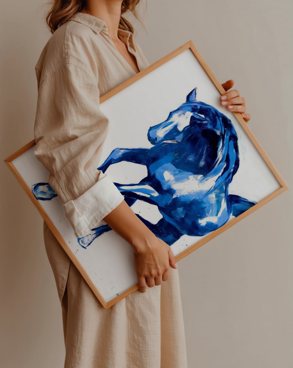 Blue Galloping Horse Art Print | Modern Equestrian Wall Decor