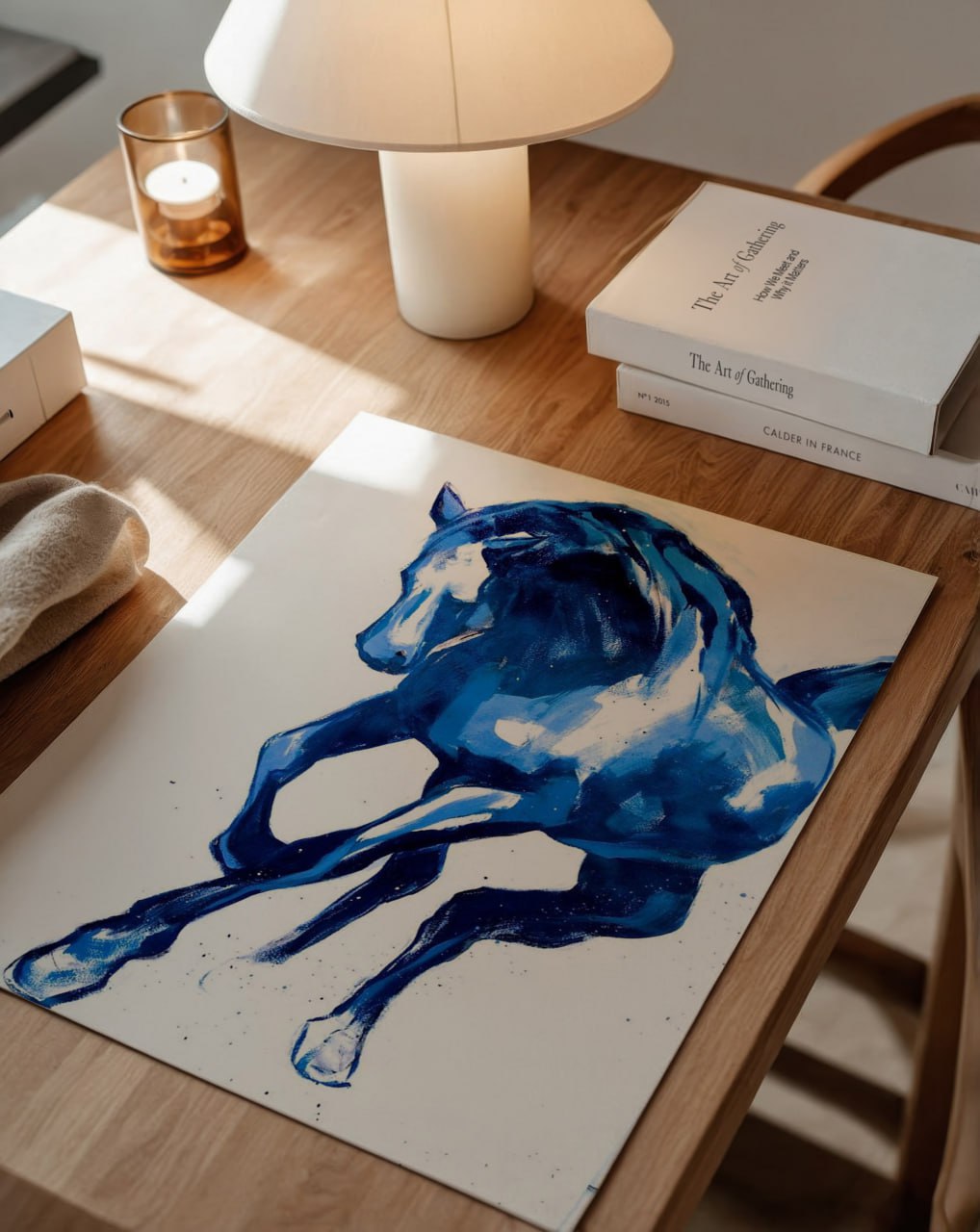 Blue Galloping Horse Art Print | Modern Equestrian Wall Decor
