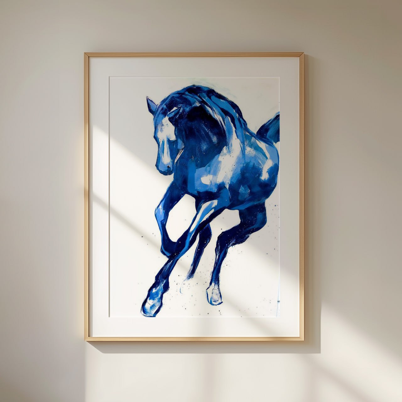 Blue Galloping Horse Art Print | Modern Equestrian Wall Decor