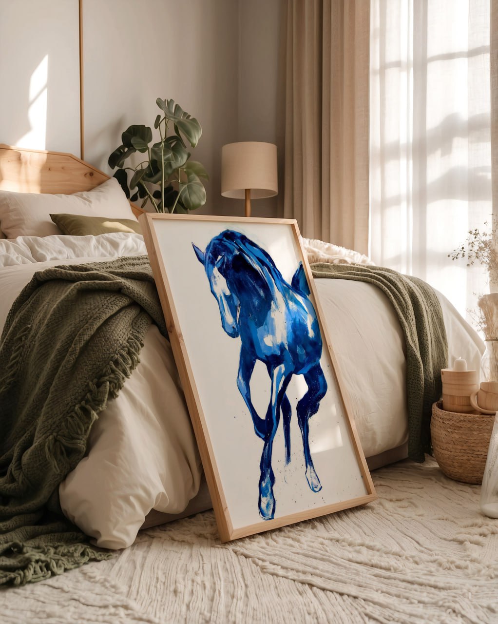 Blue Galloping Horse Art Print | Modern Equestrian Wall Decor