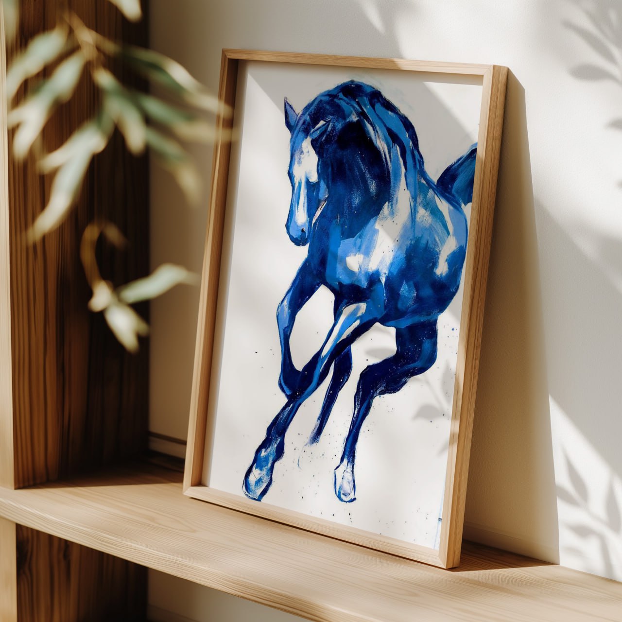 Blue Galloping Horse Art Print | Modern Equestrian Wall Decor