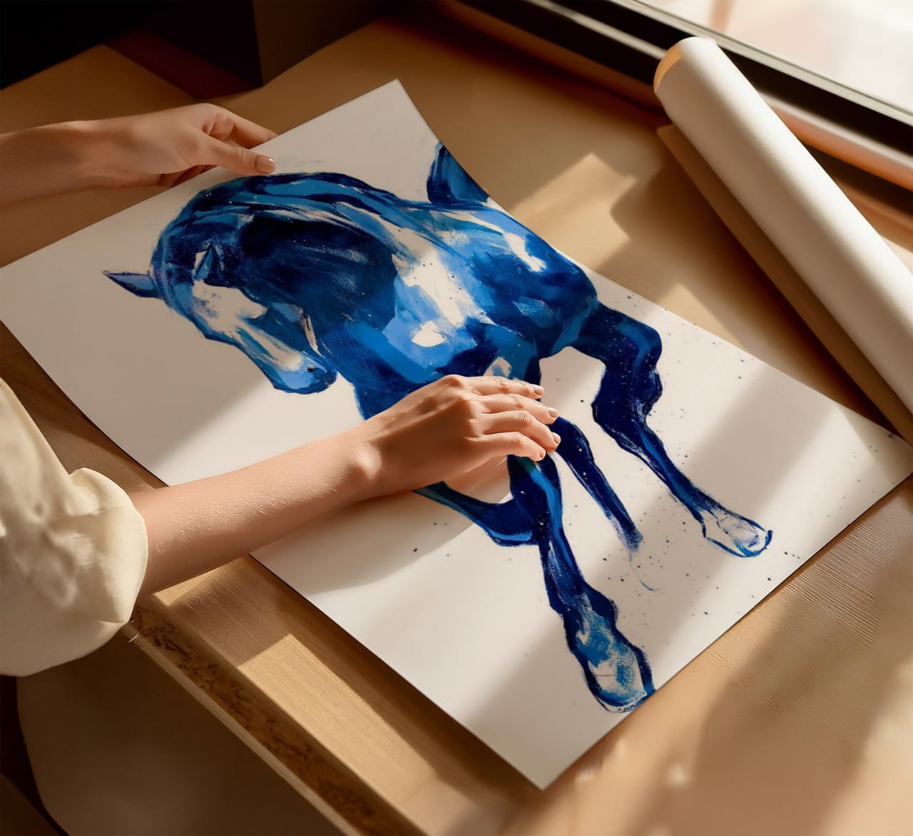 Blue Galloping Horse Art Print | Modern Equestrian Wall Decor