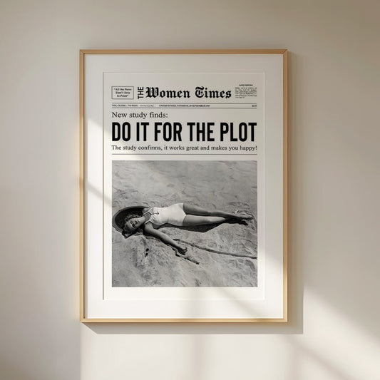 Do It for the Plot Newspaper Art Print | Vintage Black and White Wall Decor