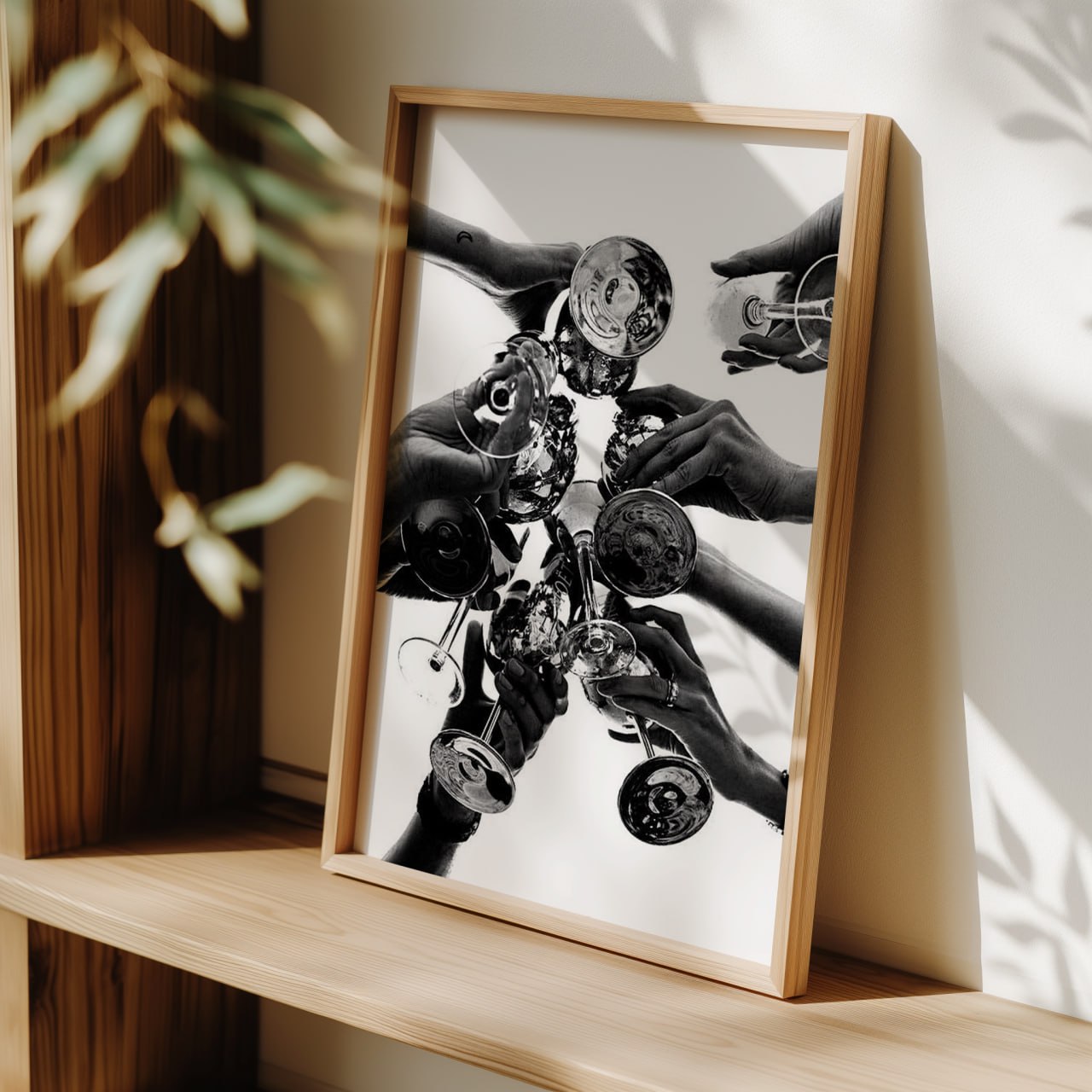 Black and White Champagne Cheers Art Print | Elegant Celebration Wall Decor