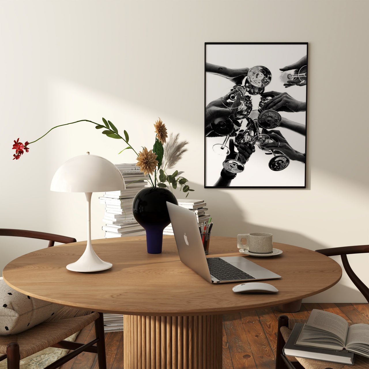 Black and White Champagne Cheers Art Print | Elegant Celebration Wall Decor