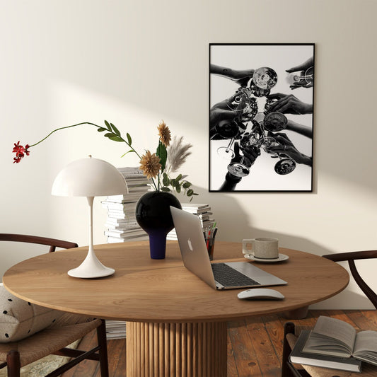 Black and White Champagne Cheers Art Print | Elegant Celebration Wall Decor