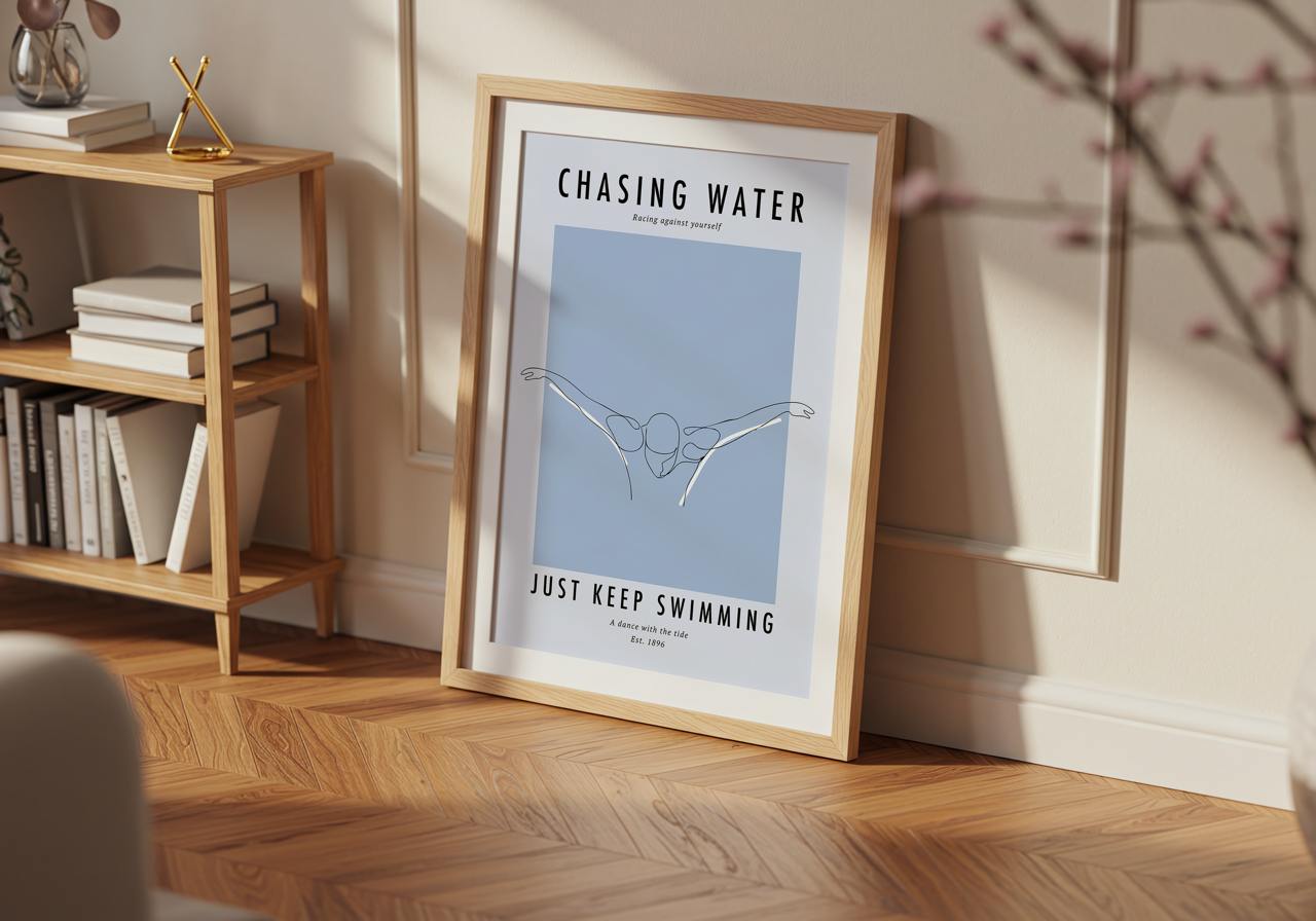 Chasing Water Swimming Art Print | Minimalist Swimmer Poster