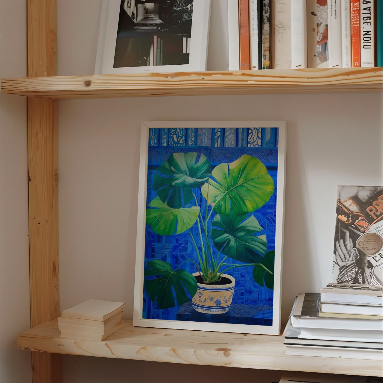 Blue Monstera Tropical Print - Vibrant Plant Wall Art