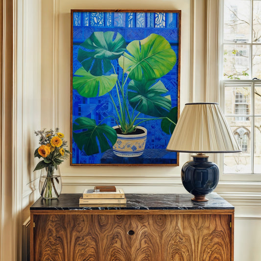 Blue Monstera Tropical Print - Vibrant Plant Wall Art