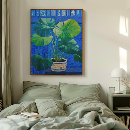 Blue Monstera Tropical Print - Vibrant Plant Wall Art