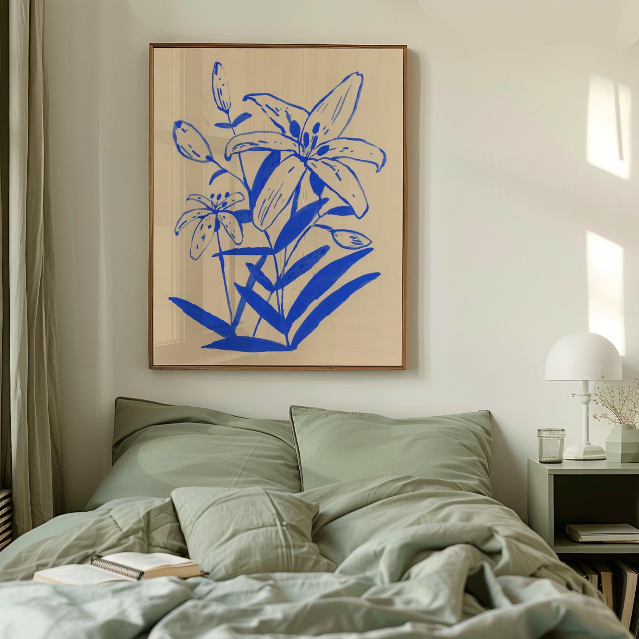 Blue Lily Sketch - Minimalist Floral Line Art Print