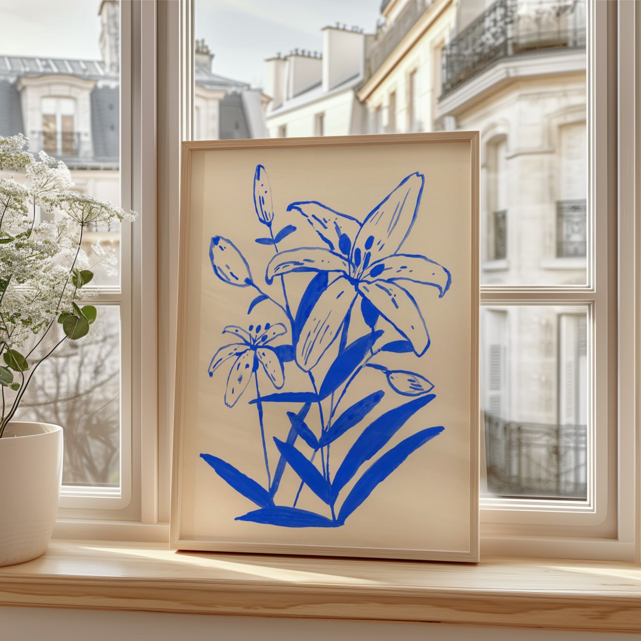 Blue Lily Sketch - Minimalist Floral Line Art Print