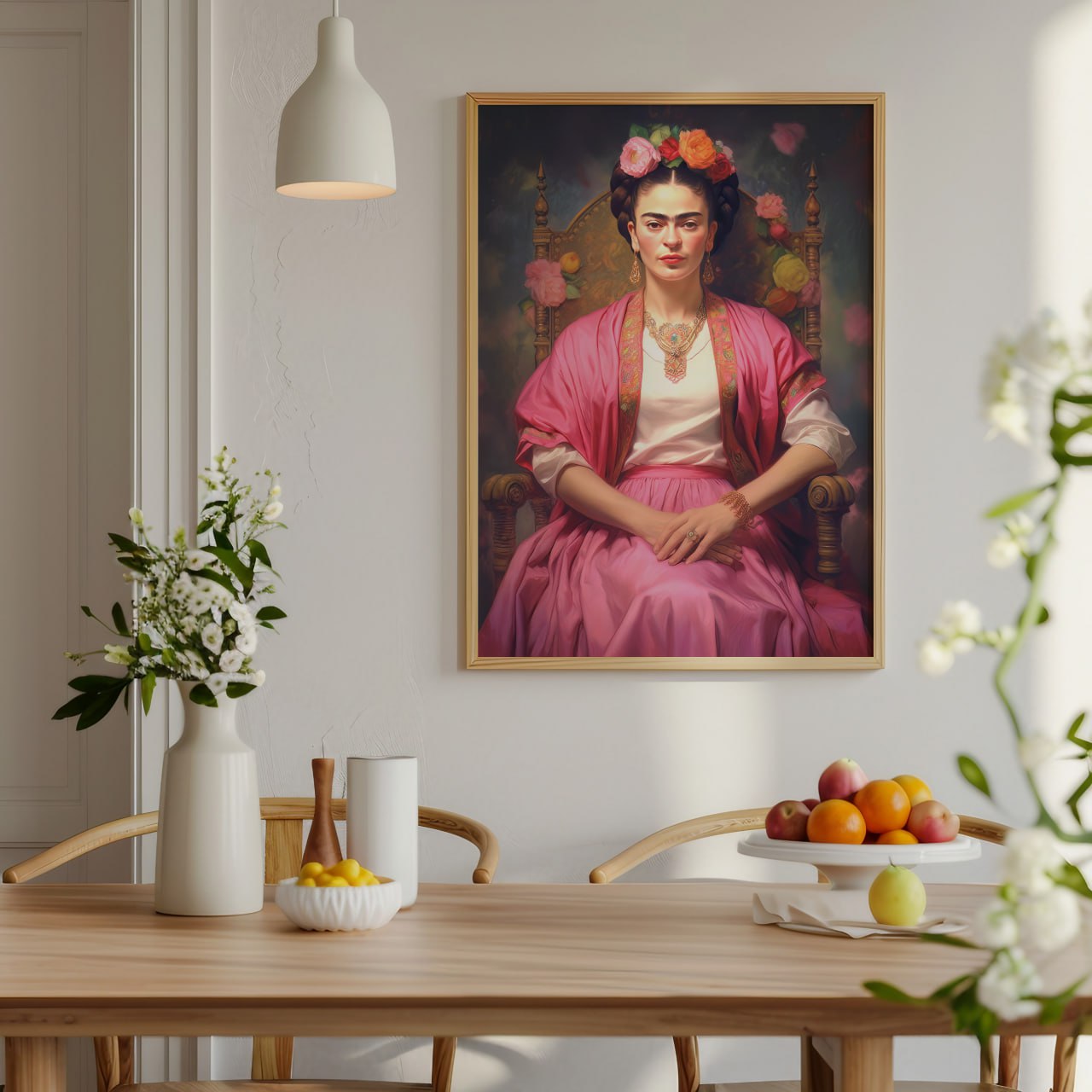 Frida Kahlo Pink Portrait Print - Elegant Wall Art
