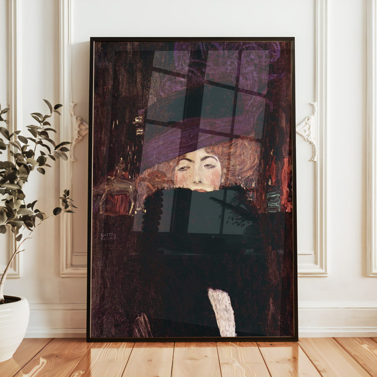 Gustav Klimt Woman with Hat and Feather Boa Poster - Art Nouveau Portrait