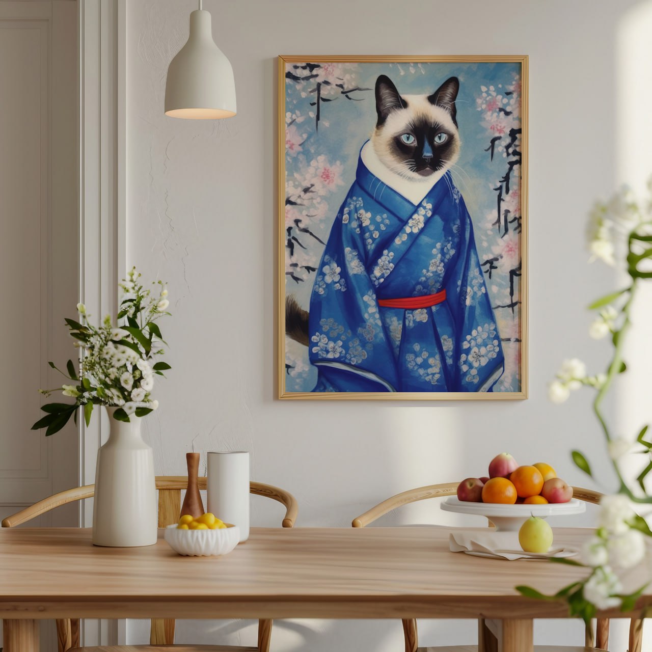 Siamese Cat in Kimono Print | Elegant Japanese Art-Inspired Poster