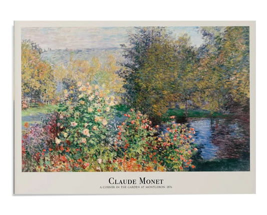 A vibrant scene by Claude Monet, featuring blooming roses in the artist's garden, with lush greenery and reflective waters. The piece is painted with Monet’s signature brushstrokes, evoking a sense of calm and connection to nature. Perfect for garden and landscape art enthusiasts, this fine art print brings the peaceful beauty of the countryside into any space.