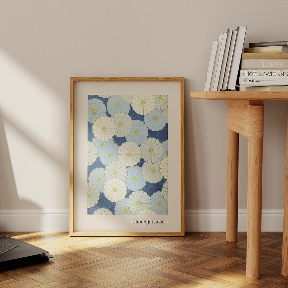 Shin Bijutsukai - Floral Japanese Print with Blue and White Flowers