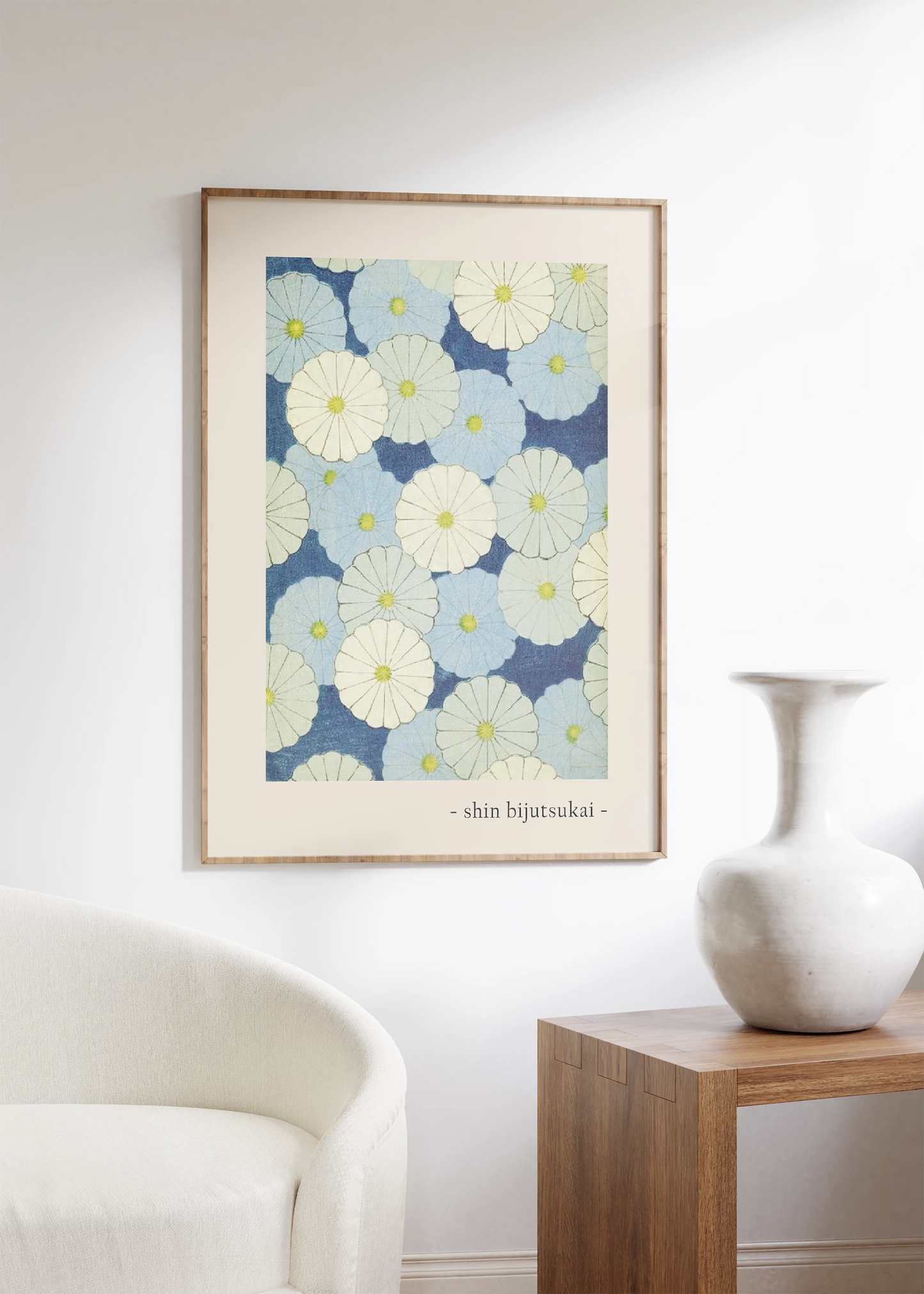 Shin Bijutsukai - Floral Japanese Print with Blue and White Flowers