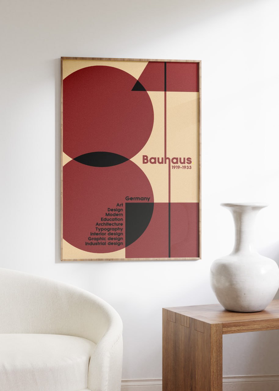 Red and Black Bauhaus Poster - Modern Abstract Design