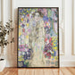 Art print reproduction of Gustav Klimt's painting featuring a woman surrounded by vibrant floral patterns and pastel colors. The detailed design showcases Klimt’s signature style, blending decorative elements and soft hues to create a dreamy, artistic atmosphere.