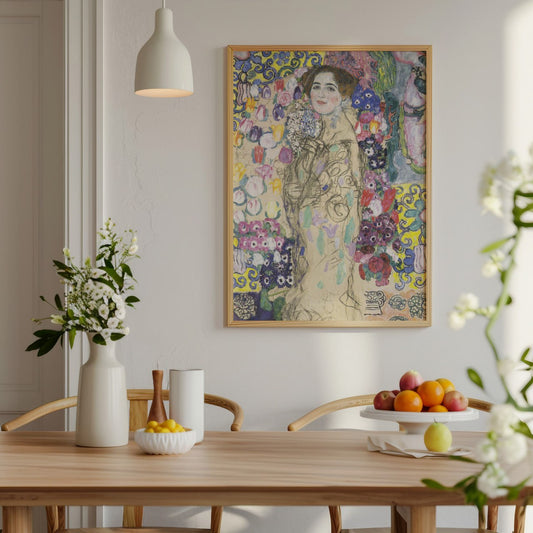 Gustav Klimt - Floral Portrait Sketch Print | Vibrant Wall Art