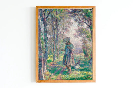 ART PRINT | A Little Girl in the Forest Oil Painting | Vintage Children Art Print | Victorian Girl Portrait | Summer Forest Oil Painting