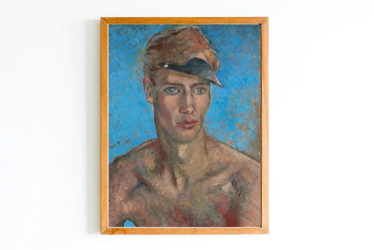 ART PRINT | A Young Man Oil Painting | Vintage Male Portrait | Blue Background Artwork | Handsome Young Man Classic Portrait