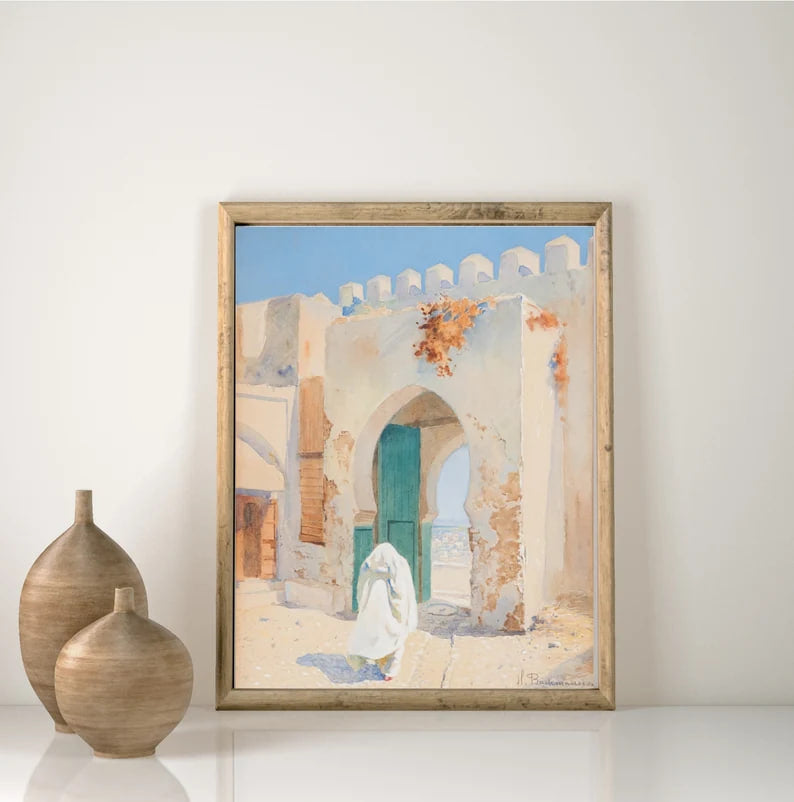 ART PRINT | Vintage Moroccan Street Watercolor Painting | Arabic Architecture Wall Art Print | Medieval Town Artwork | Cityscape Artwork