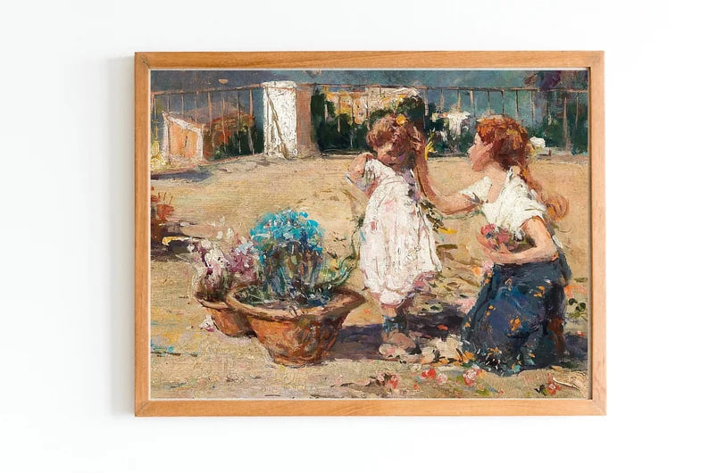 ART PRINT | | Vintage Mother and Daughter Oil Painting | Childhood Wall Art Print | Impressionist Artwork | Classic Fine Art | Motherhood
