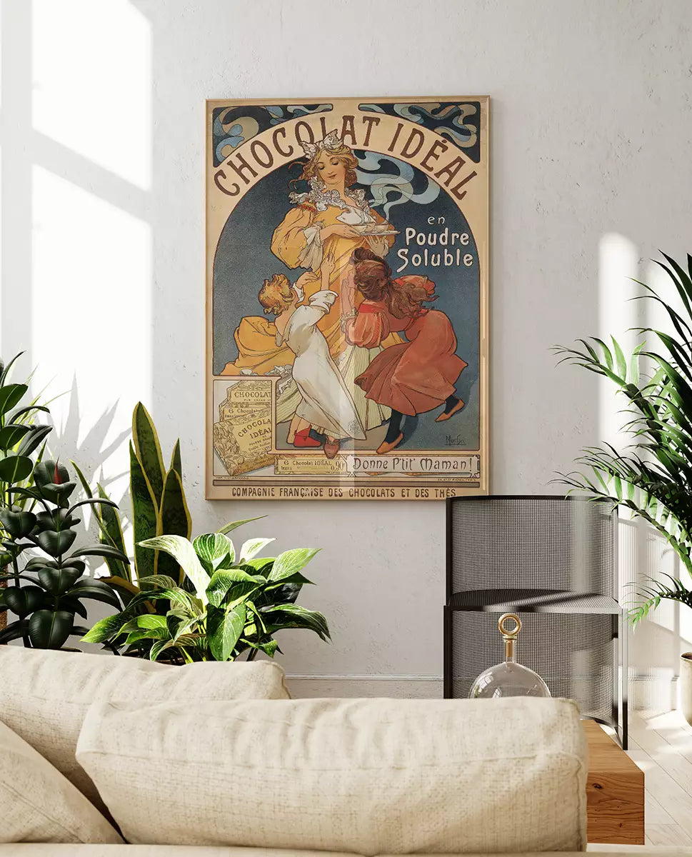 Alphonse Mucha Poster, Art Nouveau, Vintage Advertisement, Vintage Chocolate Company, French Lithography 19th century, Vintage home decor