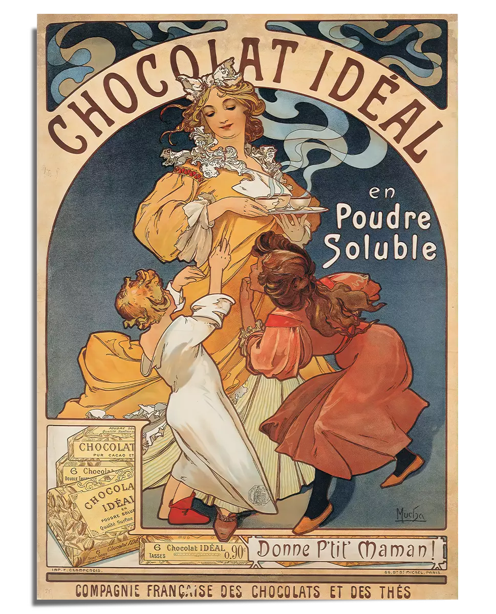 Alphonse Mucha Poster, Art Nouveau, Vintage Advertisement, Vintage Chocolate Company, French Lithography 19th century, 