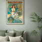 Alphonse Mucha Poster, Art Nouveau, Vintage Advertisement, Blue, Green, Monaco Montecarlo Lithography