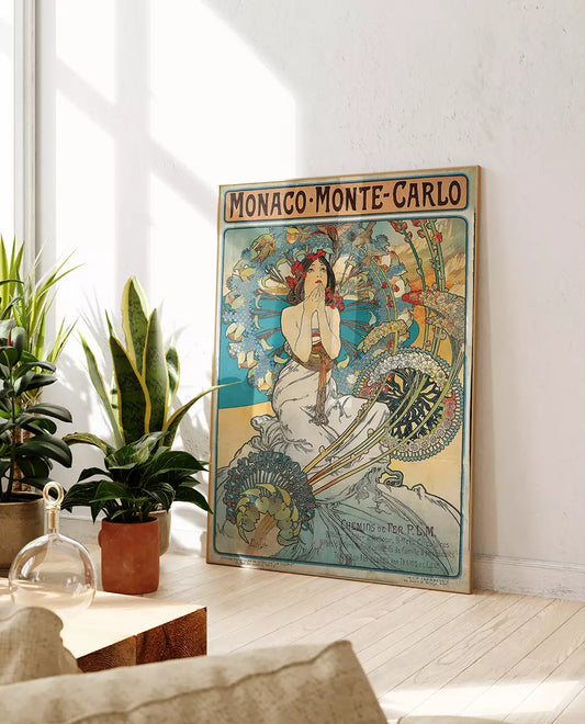 Alphonse Mucha Poster, Art Nouveau, Vintage Advertisement, Monaco Montecarlo Lithography, Large size poster, Vintage home decor