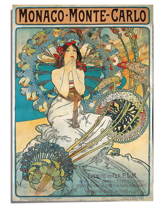 Alphonse Mucha Poster, Art Nouveau, Vintage Advertisement, Monaco Montecarlo Lithography