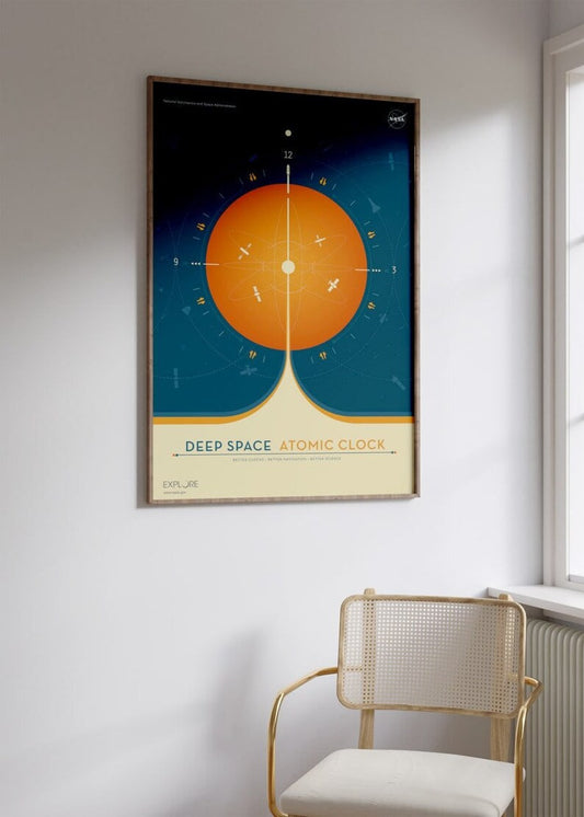 Atomic Clock NASA Poster, Maximal Sunshine Poster, Electric Orange, Space Timepiece, Astronomic Wall Decor, NASA Painting, Retro Wall Art