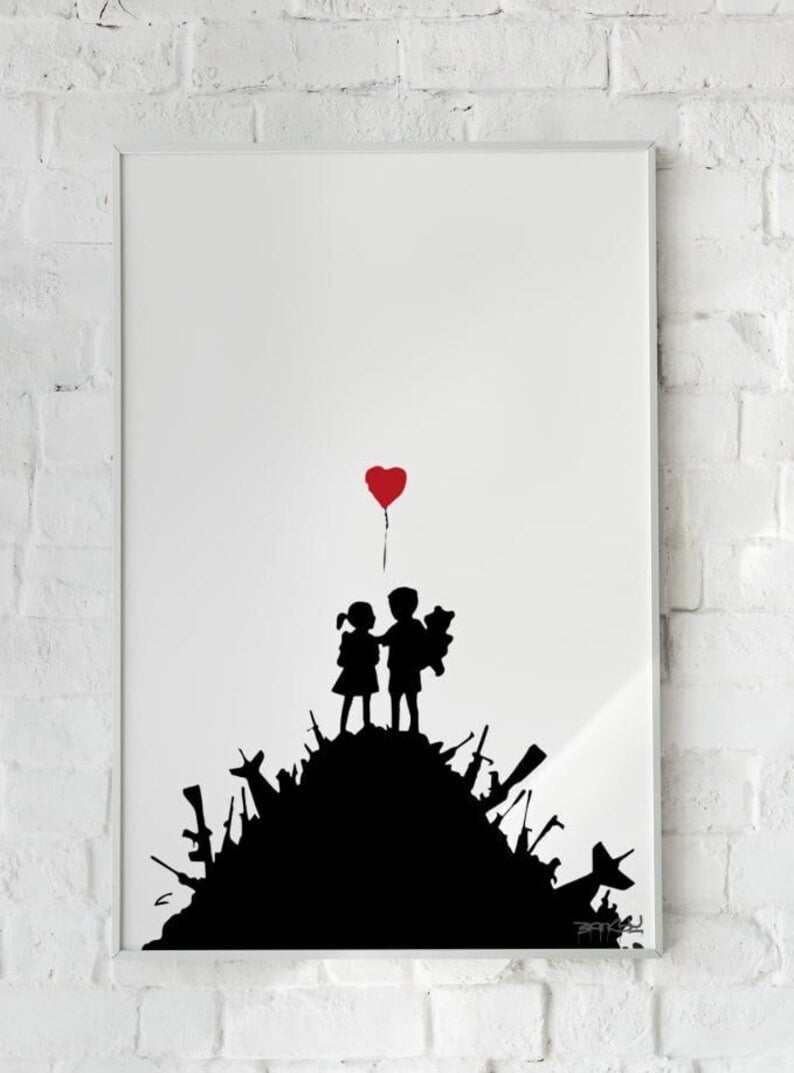  Banksy 'Children with Red Heart Balloon' Poster: Urban Innocence and Love, Street Art Harmony, Iconic Kids Scene, Contemporary Wall Decor Wall art, print, Poster, Housewarming, Home decor, Girl, Art print, art, Aesthetic, Gifts, Colorful Print, Banksy Print, Graffiti Art Print