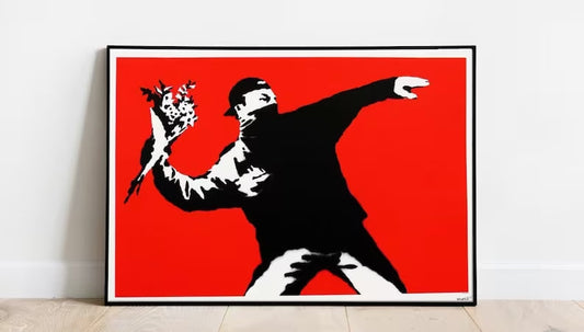 Banksy Flower Thrower Red Poster, Pop Art Painting, Contemporary Graffiti, Modern Flowers Artwork, Banksy Wall Art, Street Art, Red Decor Wall art, print, Poster, Housewarming, Home decor, Girl, Art print, art, Aesthetic, Gifts, Vintage, Banksy Print, Graffiti Art Print