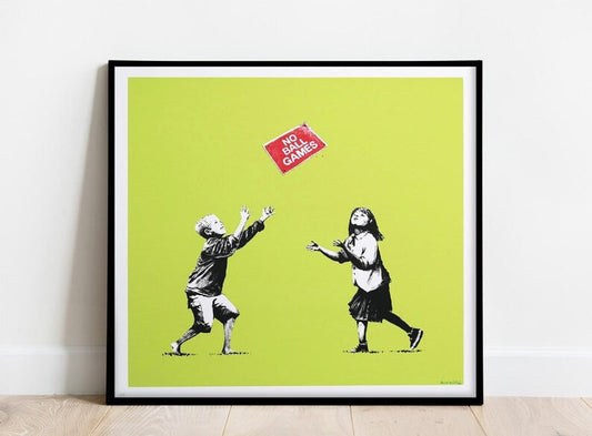 Banksy 'No Ball Games' Poster: Playful Rebellion, Urban Street Art Print, Banksy Street Wall Art, Green Background, Contemporary Wall Decor