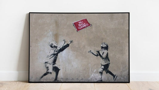 Banksy No Ball Games Poster: Playful Urban Rebellion, Children Defying Rules, Banksy Artwork, Street Art, Red Iconic Wall Decor, LARGE SIZE Wall art, print, Poster, Housewarming, Home decor, Girl, Art print, art, Aesthetic, Gifts, Vintage, Banksy Print, Graffiti Art Print