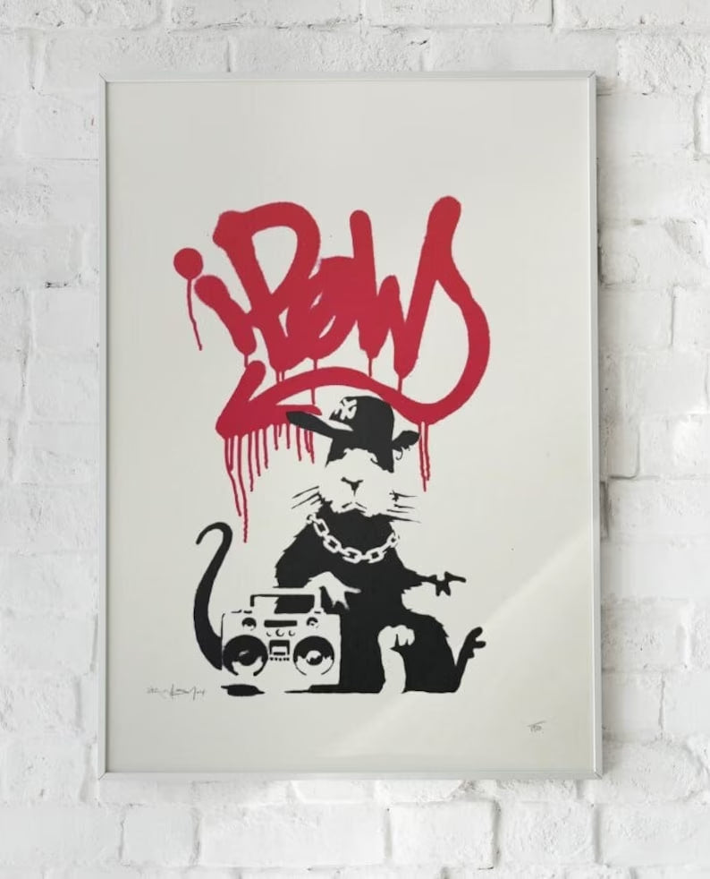 Banksy Rat Series Poster, Banksy Music Lover, Street Art Collection, Contemporary Art, Graffiti Wall Decor, Banksy Gangsta print