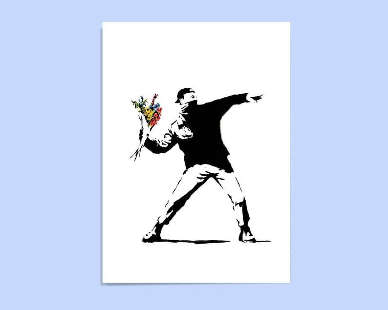 Banksy 'The Thrower' Poster: Original Urban Art, Contemporary Graffiti, Modern Mural Painting, Banksy Wall Decor, Street Art Home