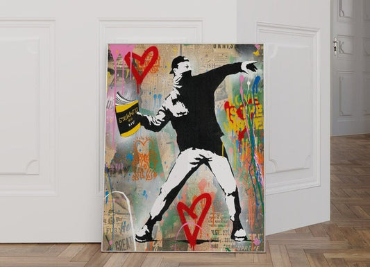 Banksy 'The Thrower' Poster, Pop Art Painting, Contemporary Graffiti, Modern Urgabn Artwork, Banksy Wall Art, Street Art Decor, Gift for boy