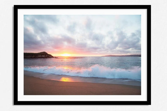 Beach Sunset Poster, Coastal Landscape with Ocean and Waves, Pacific Landscape Photography, Home Decor, Wall Art