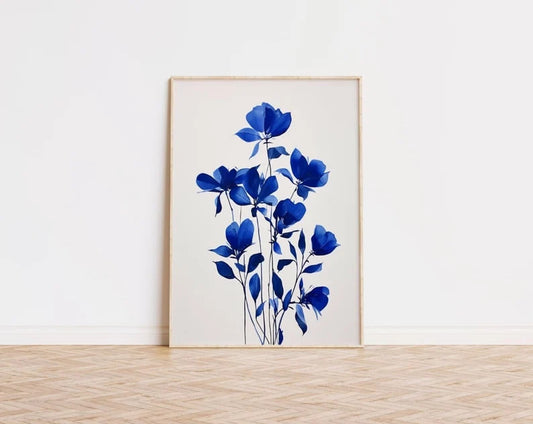 Blue Flowers, Minimalist Poster, Floral Art, Elegance Wall Art, Botanical Minimalism, Modern Florals, Blue Floral Decor, Contemporary Art