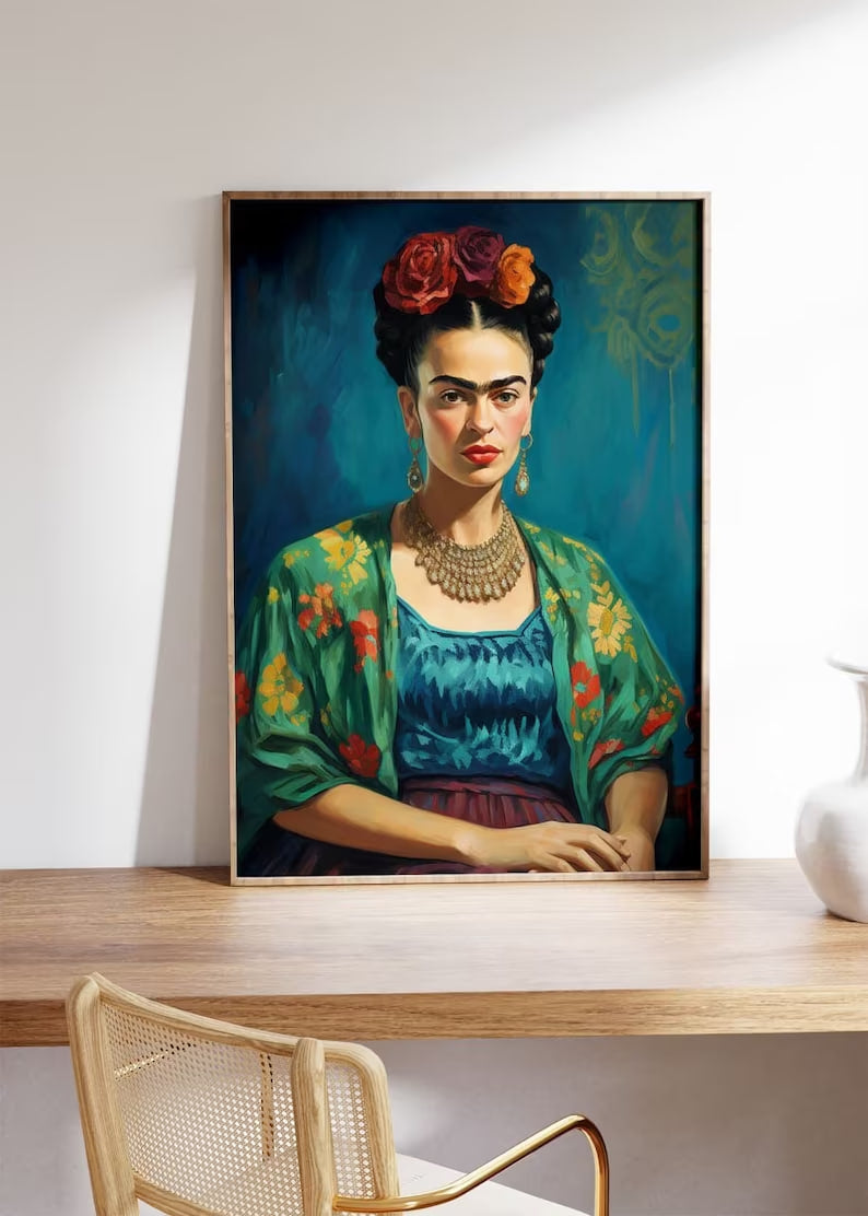 Blue Frida Poster, Frida Kahlo Painting, Mexican Wall Art, Colorful Portrait, Vibrant Boho Decor, Mexican Art Print, Large size, Frida Art