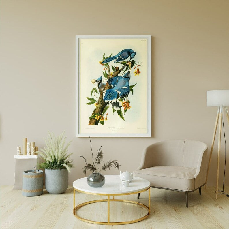Blue birds Poster, Tropical painting, Bird painting, HIGH QUALITY PAINTING, Vintage poster, Blue Poster, Elegant painting, Bird art