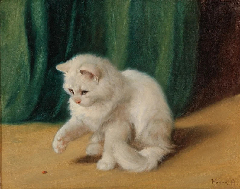 Cat with Ladybird by Arthur Heyer (1890) Wall art, Home Decor, Vintage Poste, Poster, Vintage, housewarming gift, Gifts for sister, Gifts for mom, Gifts for friends,Gifts, 	Art