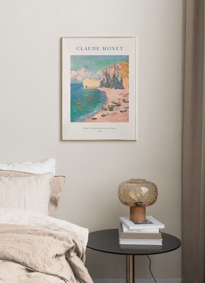 Claude Monet Exhibition Poster, The Beach Falaise d’Amont, Impressionist Art, Coastal Landscape Print, Masterpiece Artwork, Museum Decor
