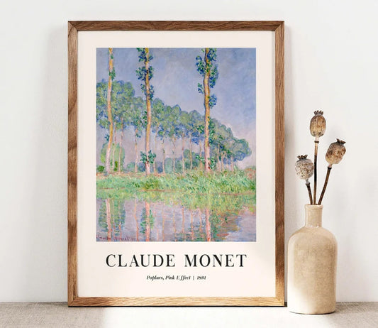 Claude Monet Print, Poplars, Pink Effect, Claude Monet Wall Art, Landscape art Poster, Lake Print, French Country Decor, Digital PRINTABLE